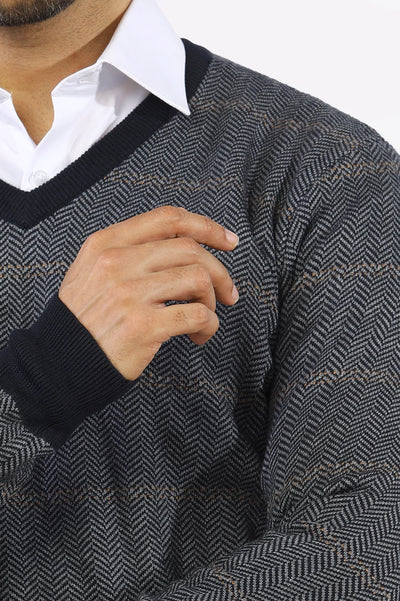 Light Grey V-Neck Gents Sweater From Diners