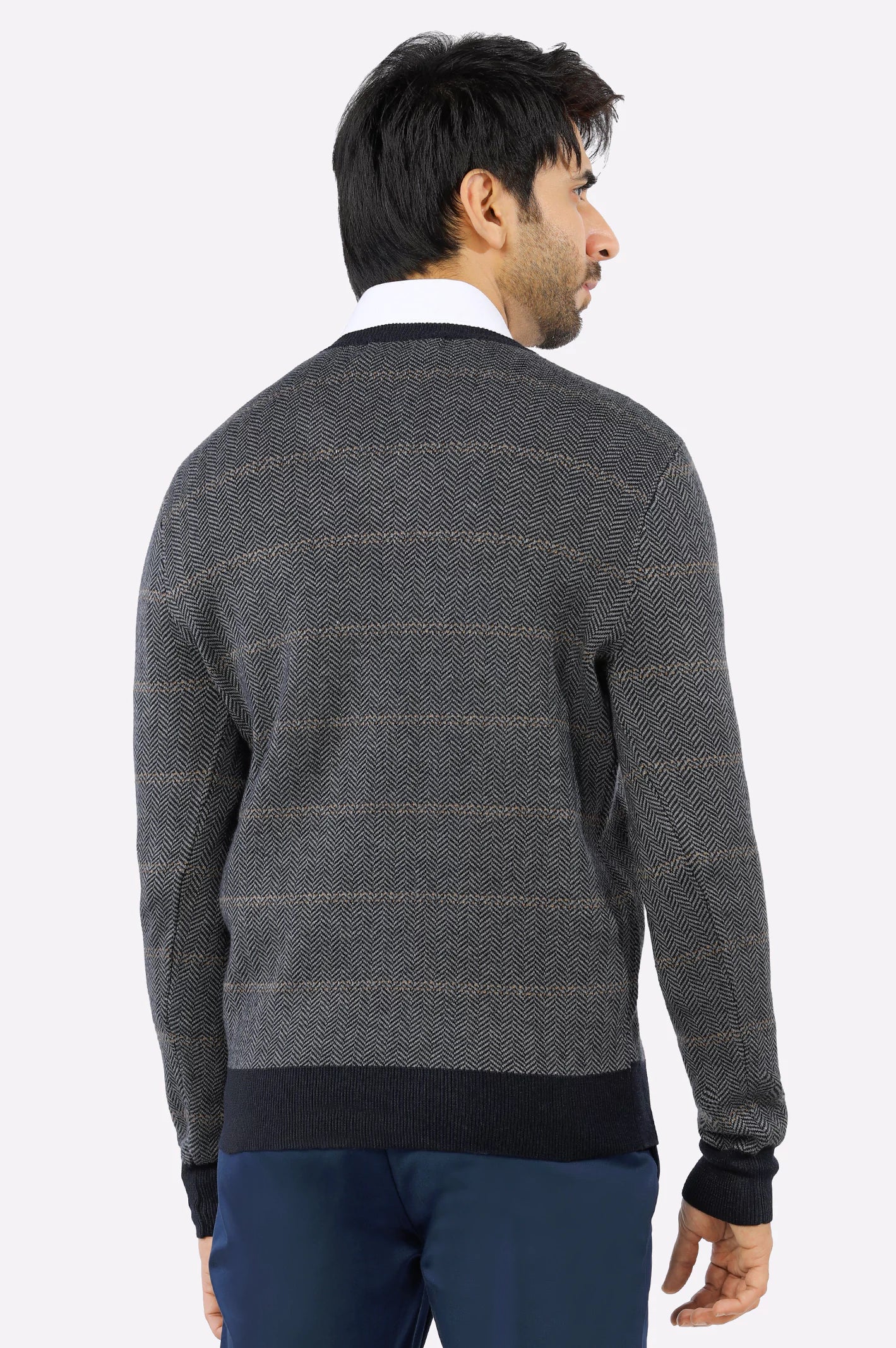 Light Grey V-Neck Gents Sweater From Diners