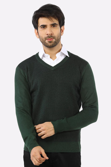 Green V-Neck Gents Sweater From Diners