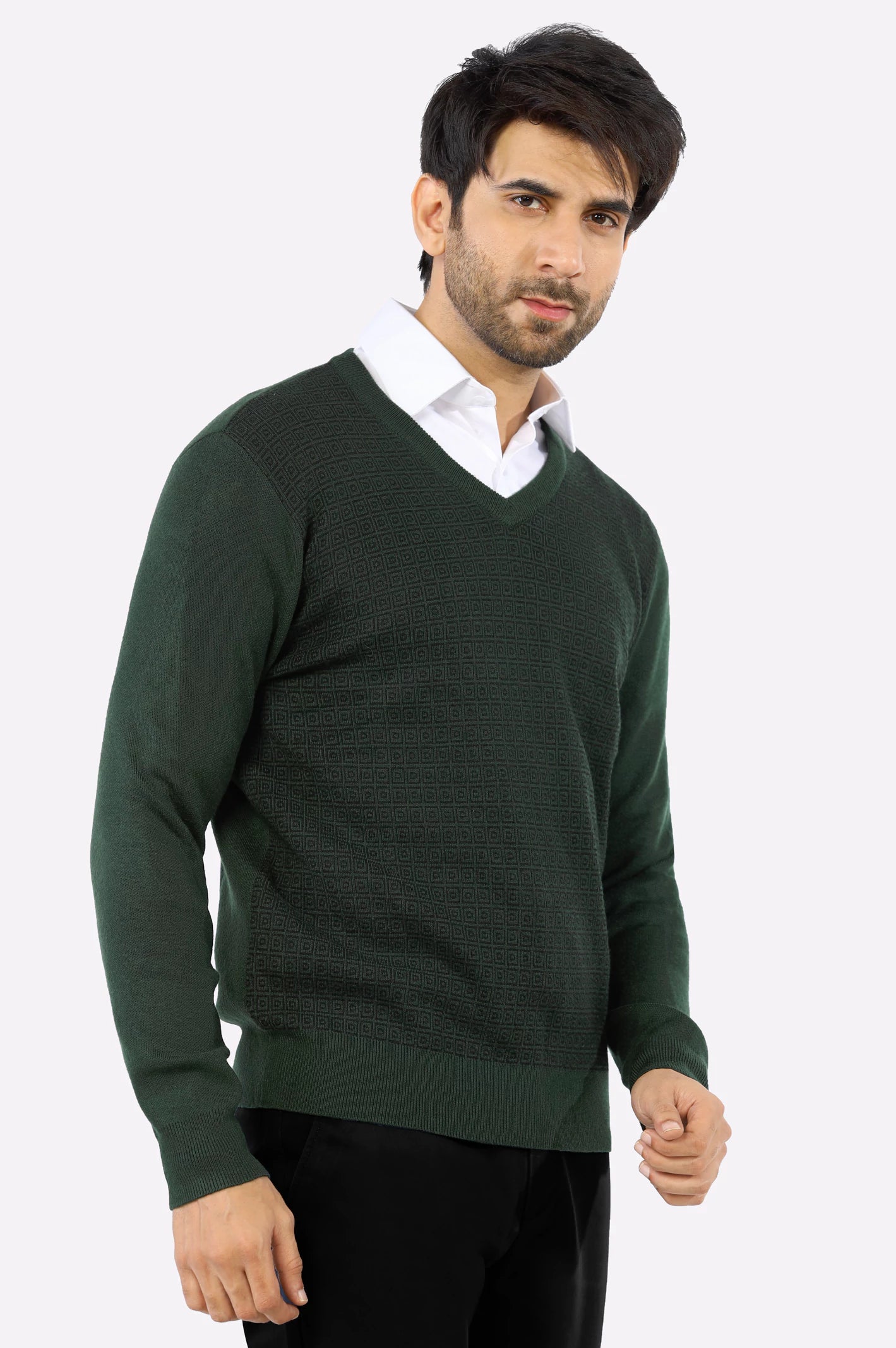 Green V-Neck Gents Sweater From Diners