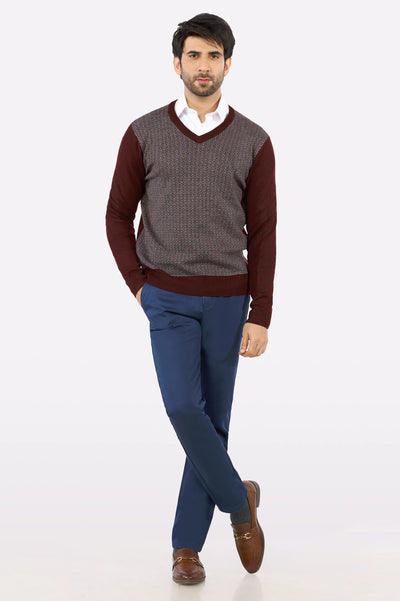 Maroon V-Neck Gents Sweater From Diners