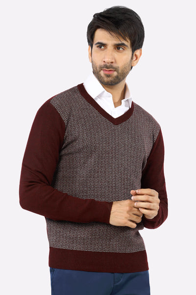 Maroon V-Neck Gents Sweater From Diners
