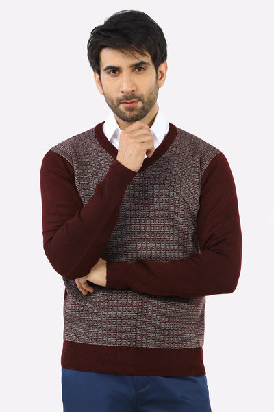 Maroon V-Neck Gents Sweater From Diners
