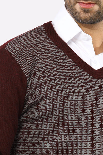 Maroon V-Neck Gents Sweater From Diners