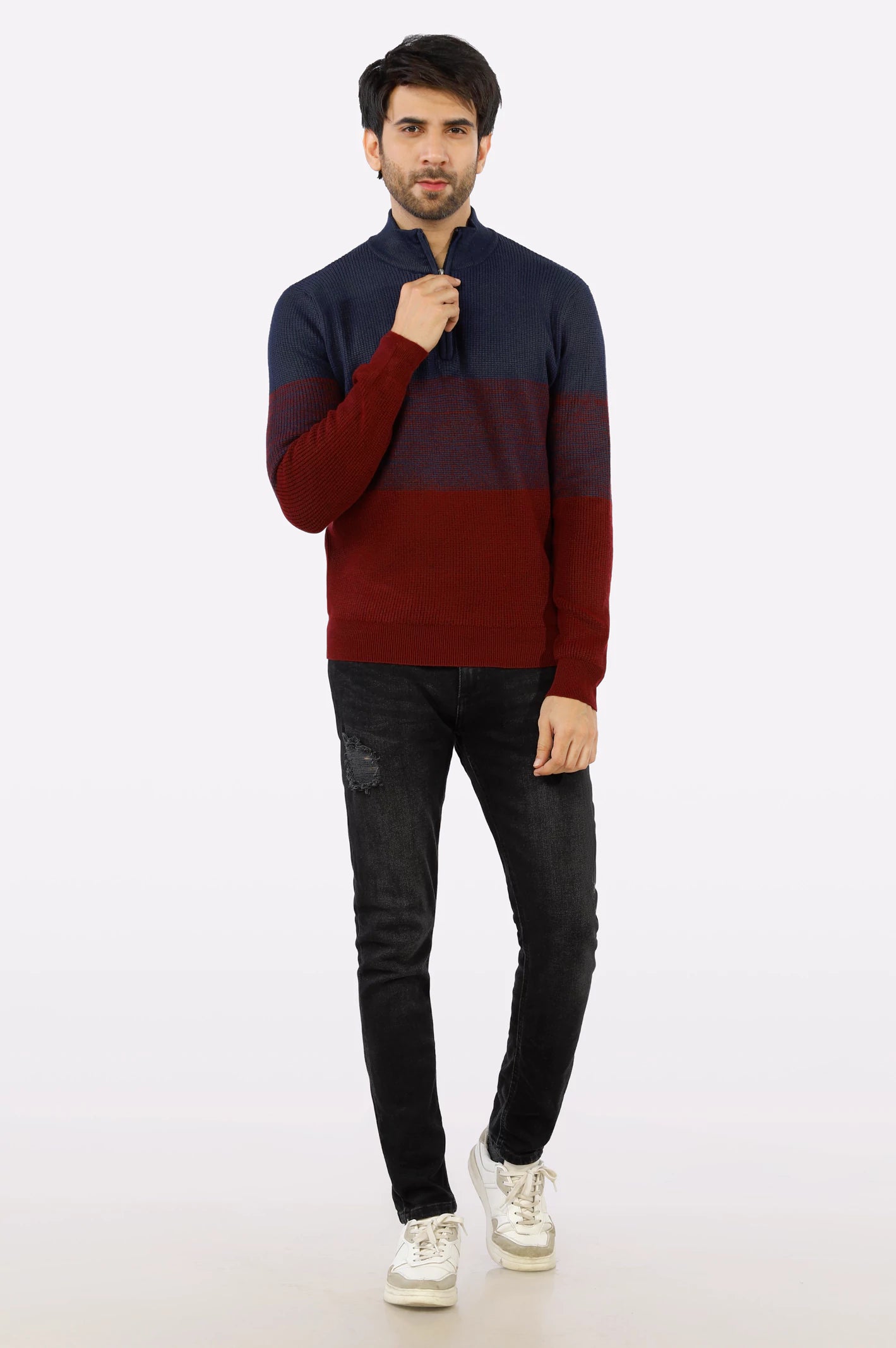 Maroon Quarter Zipper Gents Sweater From Diners