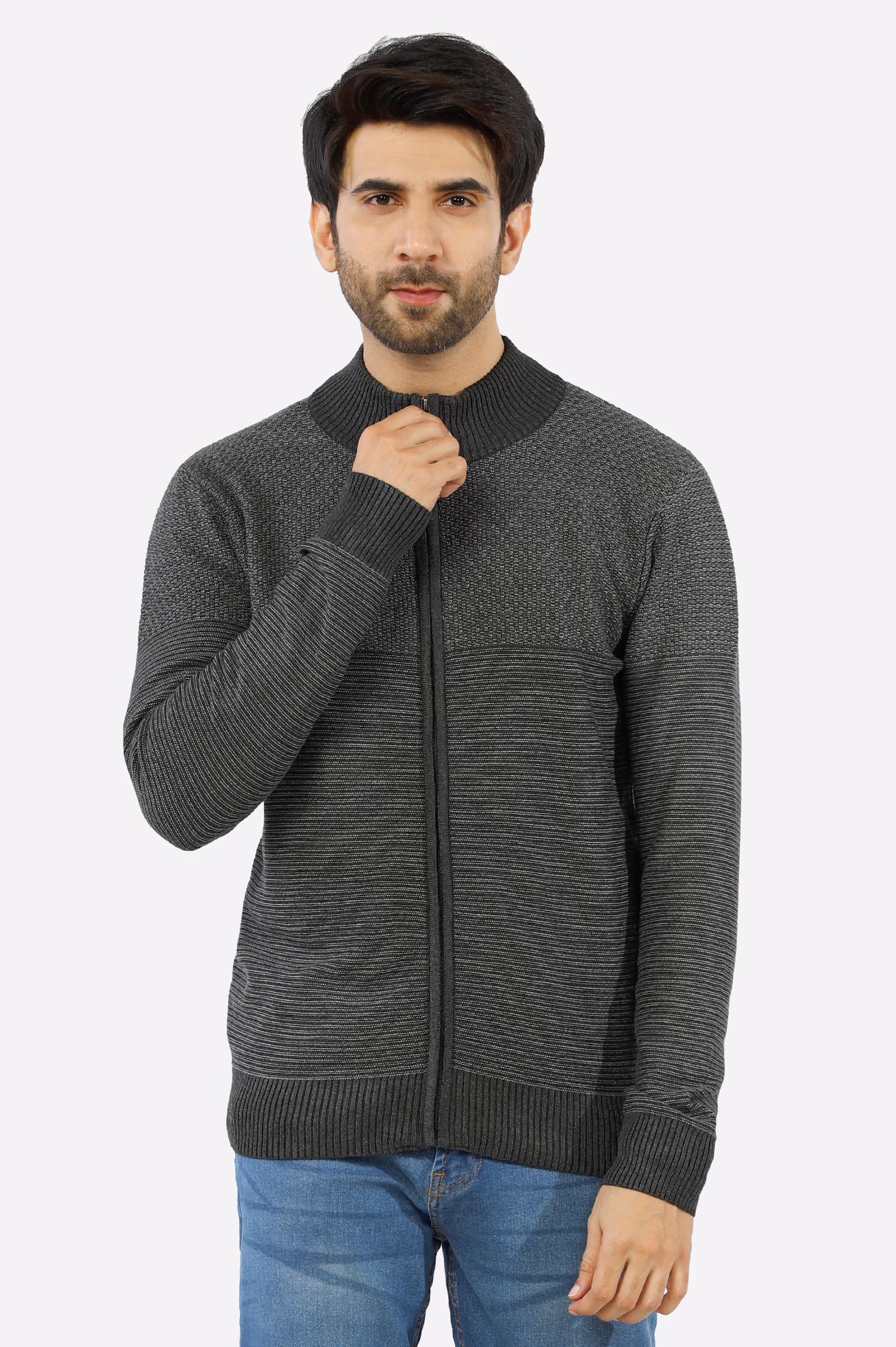 Grey Gents Zipper Sweater From Diners