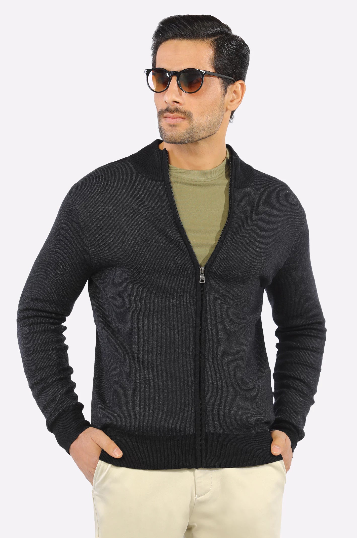 Grey Zip-Up Gents Sweater From Diners