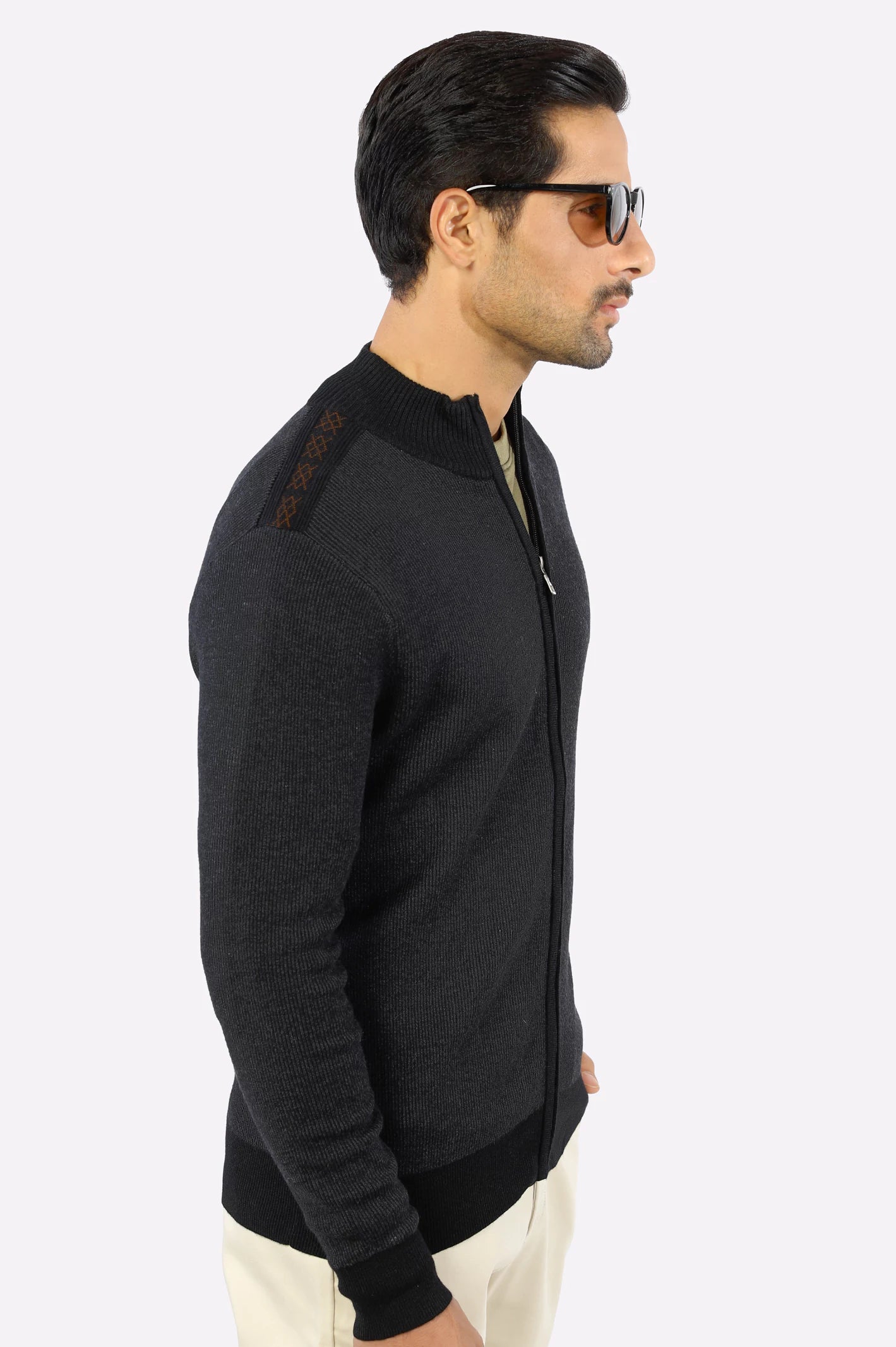 Grey Zip-Up Gents Sweater From Diners