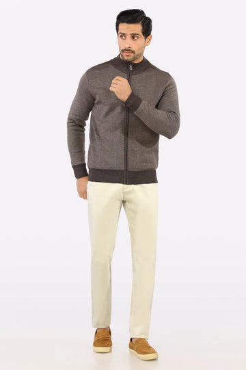 Light Brown Zip-Up Gents Sweater From Diners