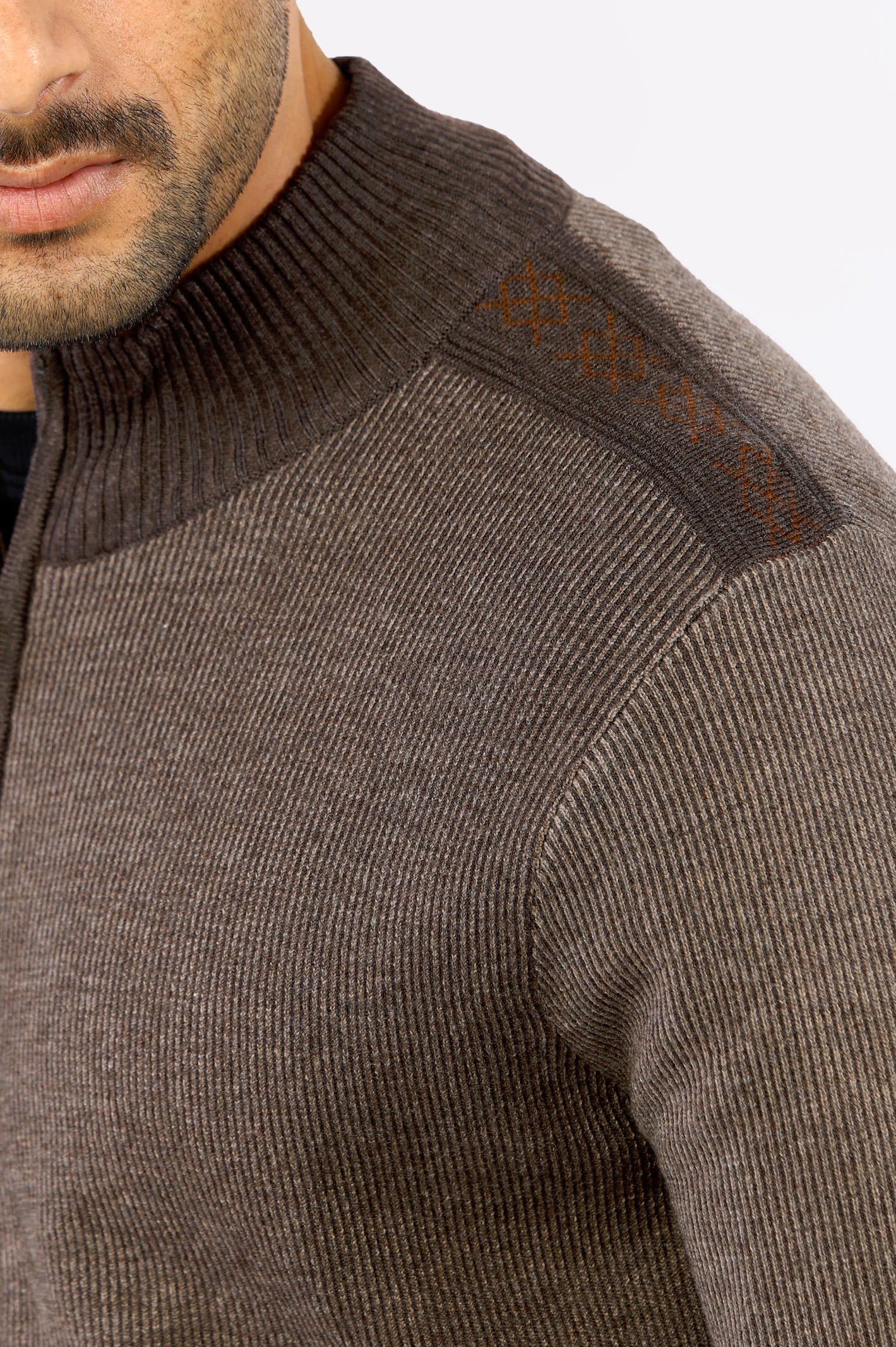 Light Brown Zip-Up Gents Sweater From Diners