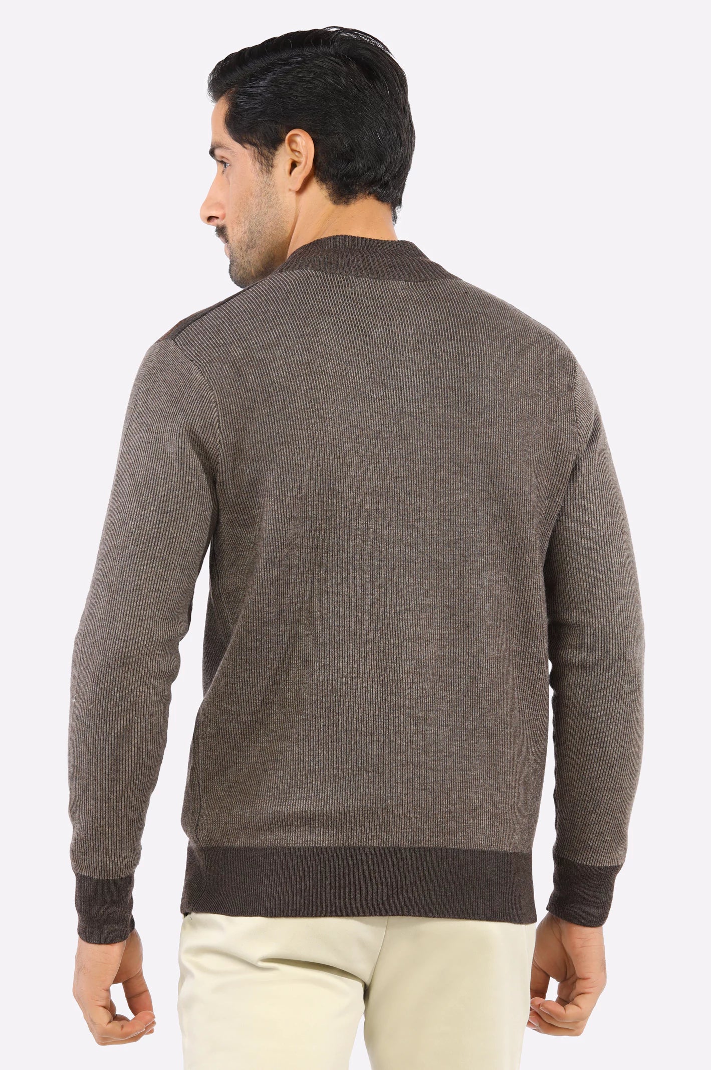 Light Brown Zip-Up Gents Sweater From Diners