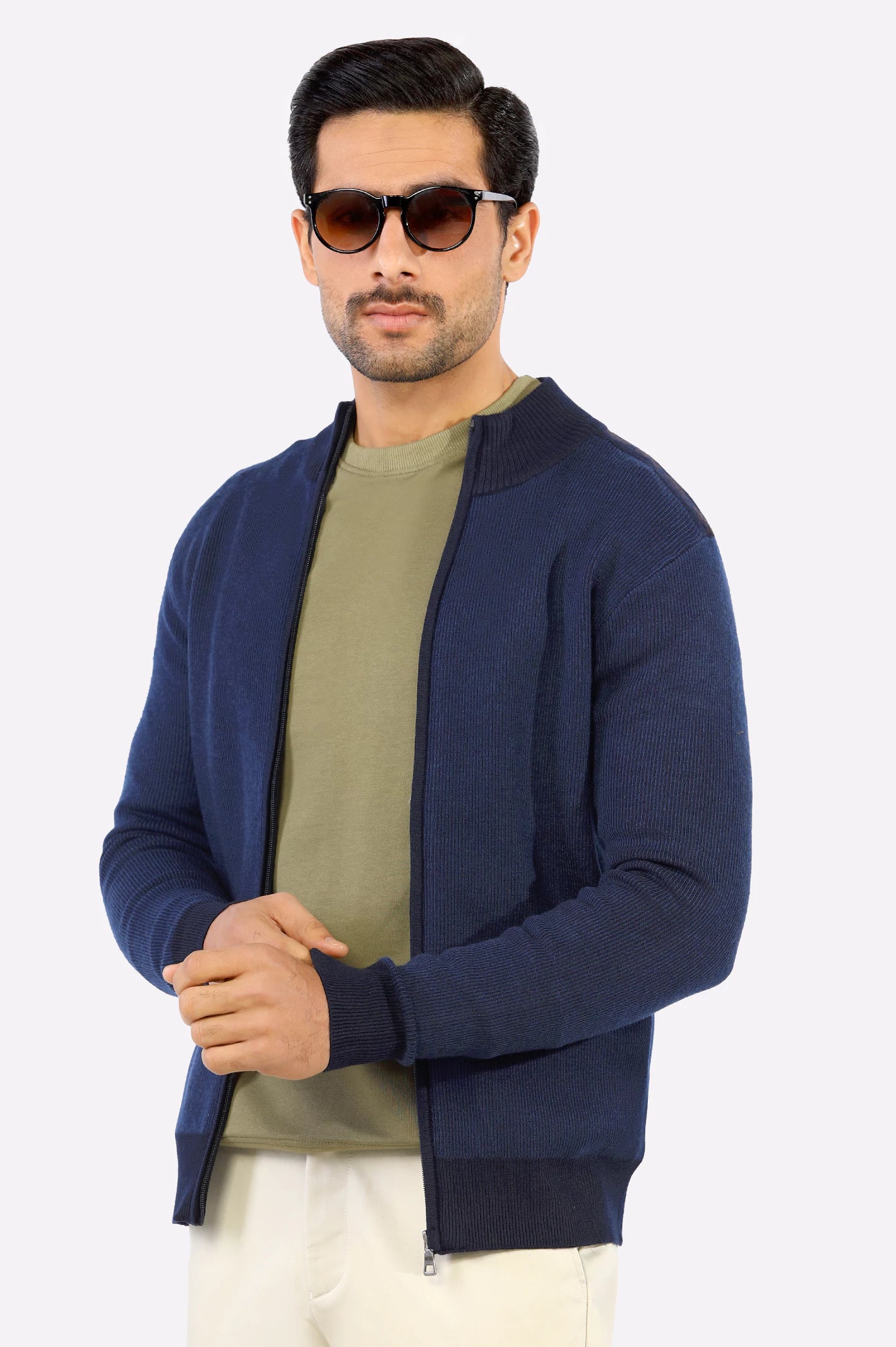 Navy Blue Zip-Up Gents Sweater From Diners