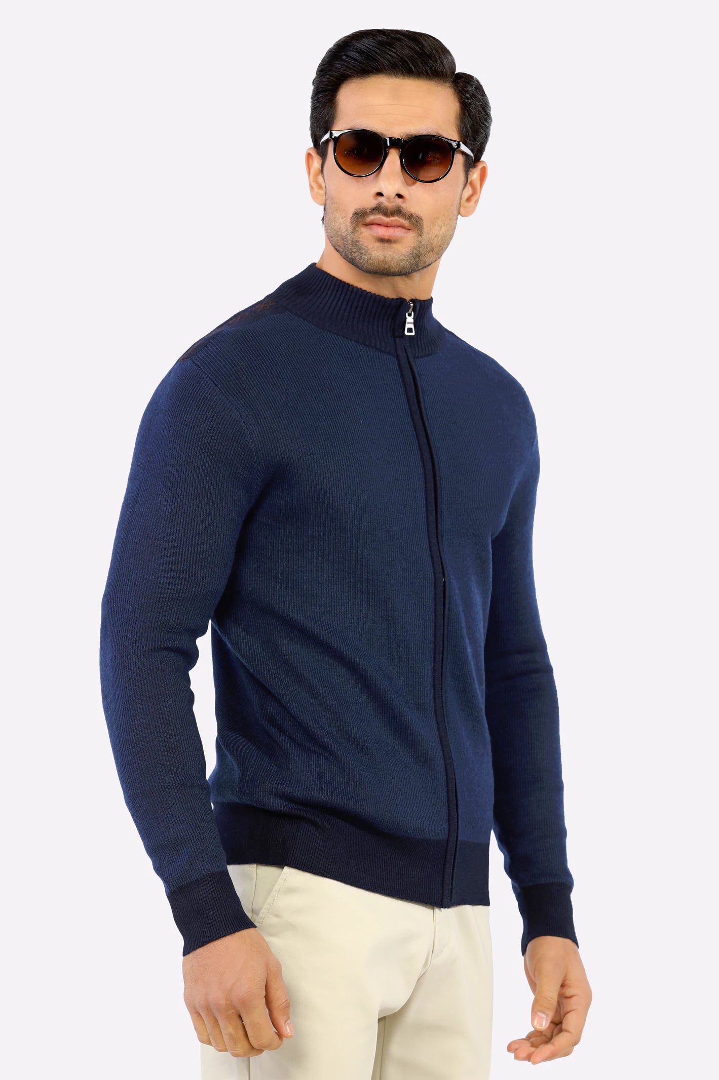 Navy Blue Zip-Up Gents Sweater From Diners