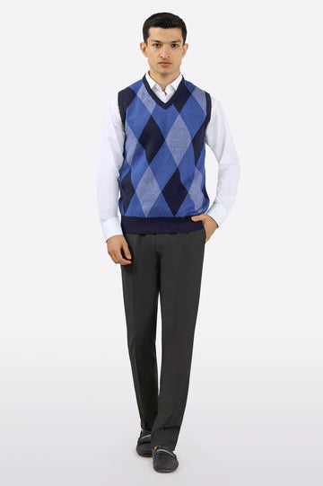 Men V-Neck Navy Sleeveless Sweater