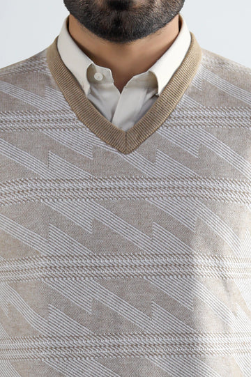 Men V-neck Beige Sleeveless Sweater