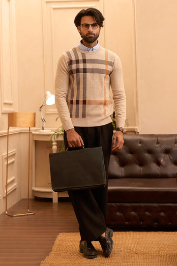 Men Beige Round Neck Sweater