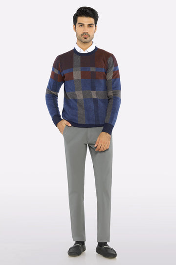 Men Blue Round Neck Sweater