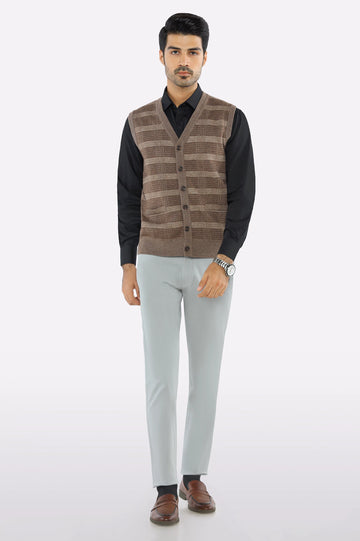 Men Light Brown Sleeveless Cardigan