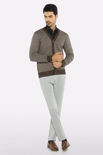 Men Full Sleeves Brown Cardigan