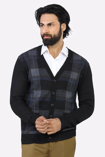 Men Full Sleeves Black Cardigan