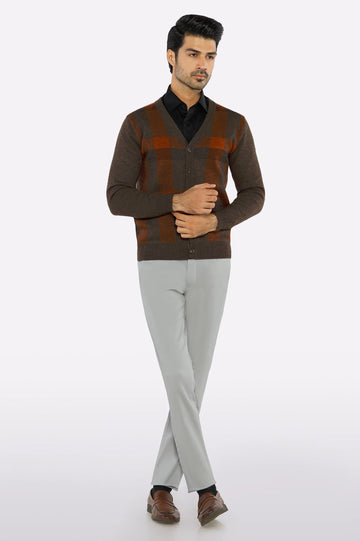 Men Full Sleeves Brown Cardigan