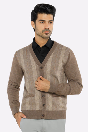 Men Full Sleeves Light Fawn Cardigan
