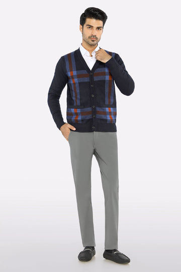 Men Full Sleeves Dark Blue Cardigan