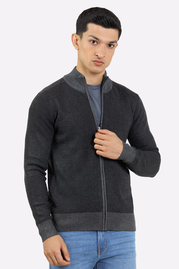Men Light Grey Zipper Cardigan