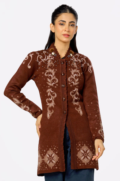 Maroon Woolen Women Sweater By Diners