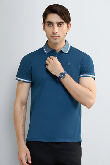 Teal Tipping Collar Polo