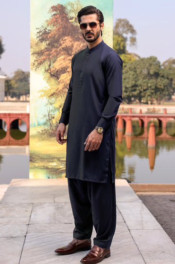 Navy Blue Wash & Wea Fabric