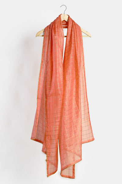 Peach Zari Organza Dupatta From Diners