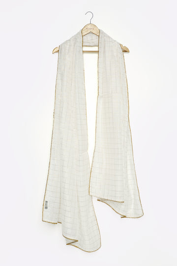 White Zari Organza Dupatta From Diners