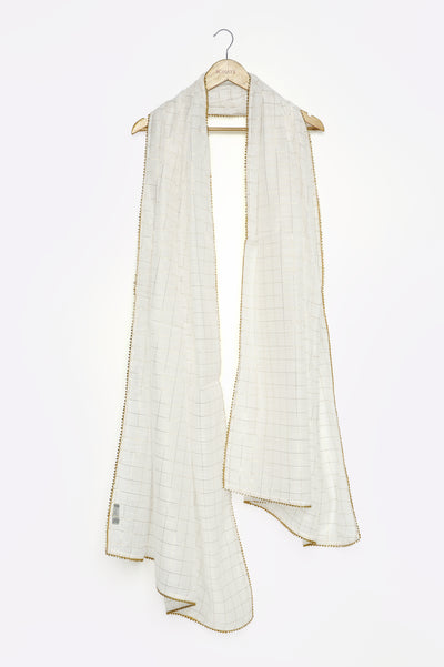 White Zari Organza Dupatta From Diners