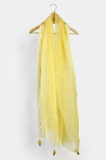 Lemon Zari Organza Dupatta From Diners