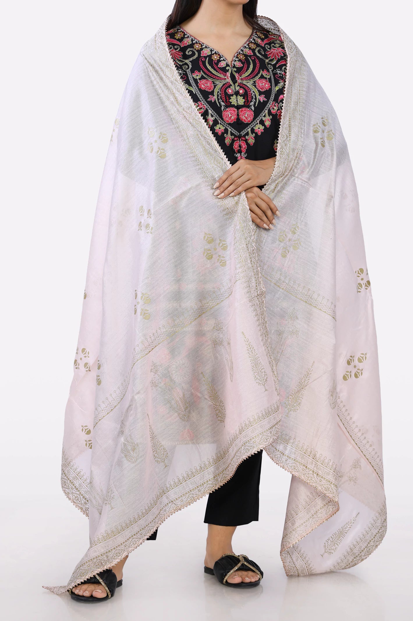 Peach Printed Dupatta From Diners