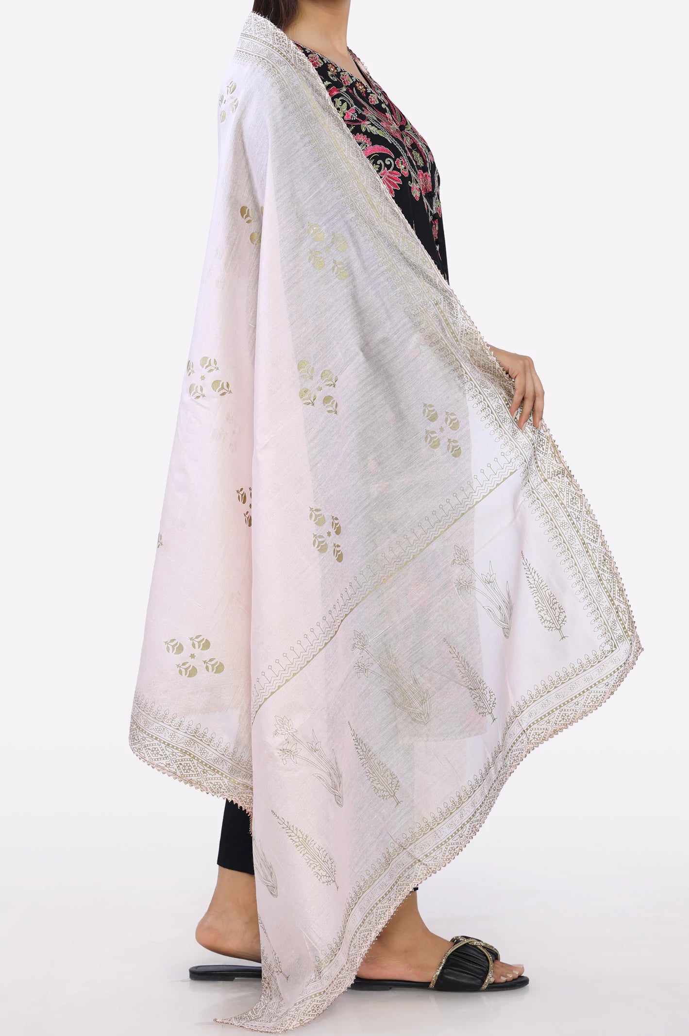 Peach Printed Dupatta From Diners