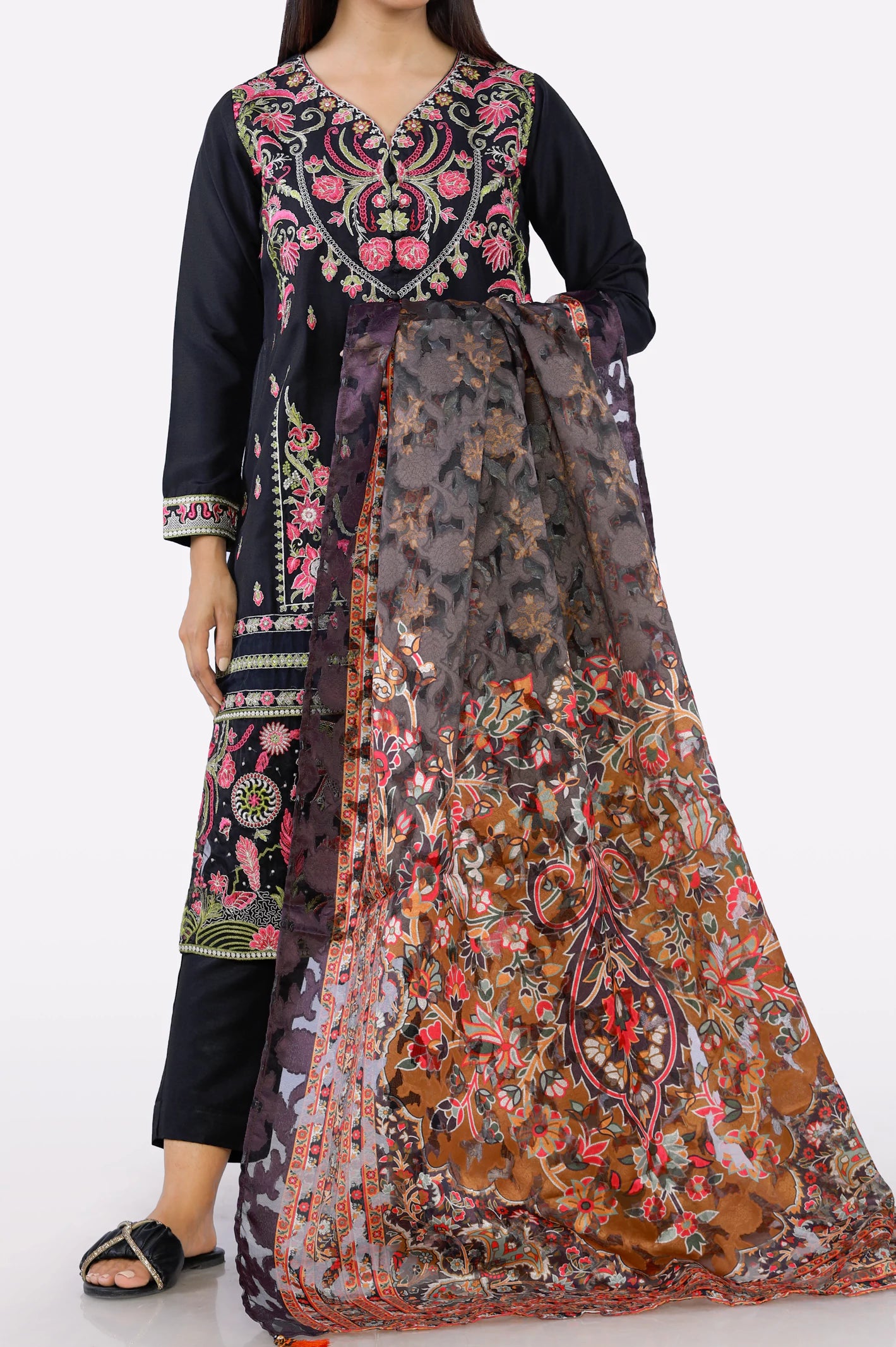 Brown Printed Dupatta From Diners