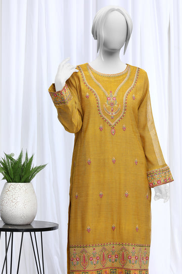 2PC Embroidered Mustard Suit From Diners