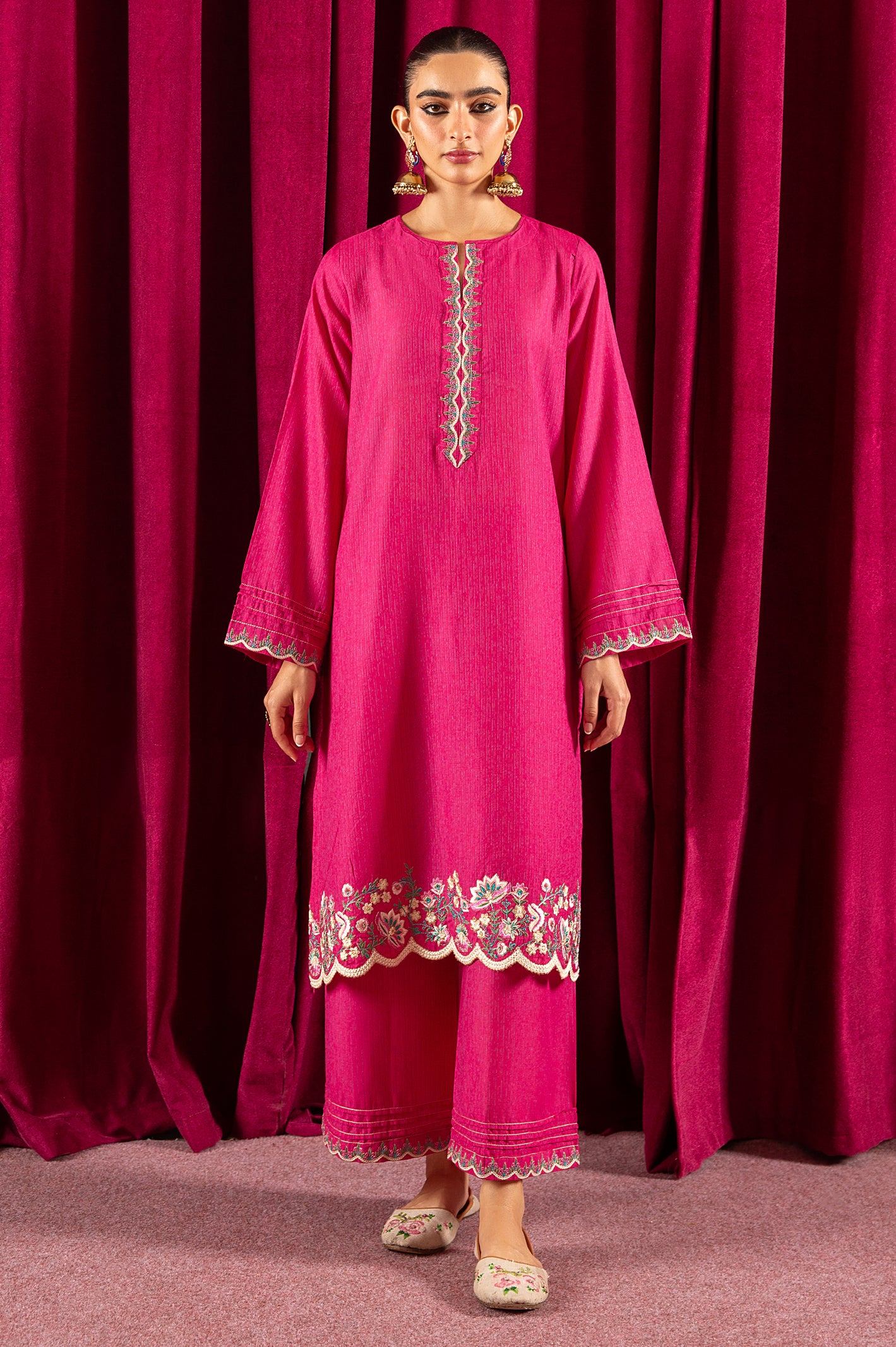 2PC Pink Embroidered Suit From Diners