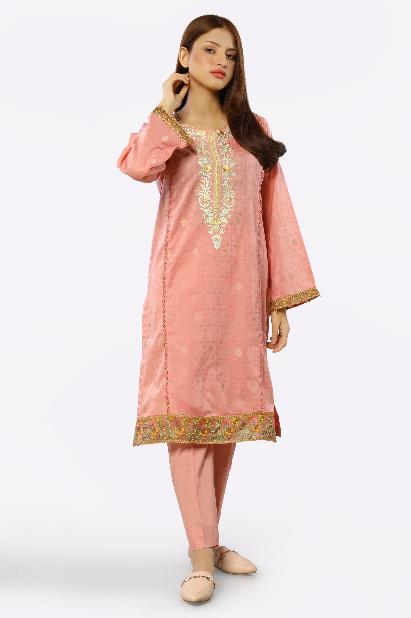 2PC Embroidered Peach Suit From Diners