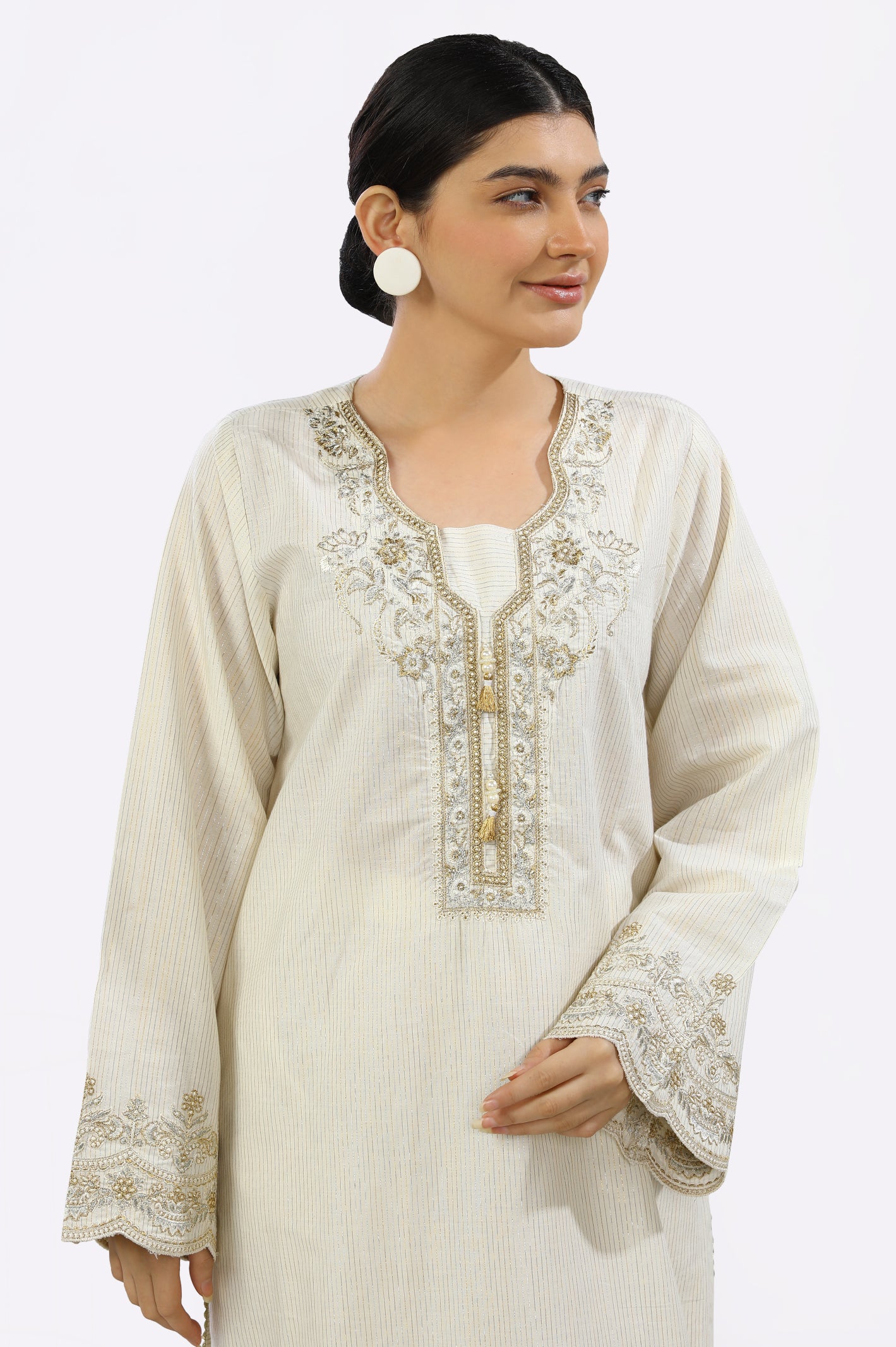 2PC Embroidered Ivory Suit From Diners