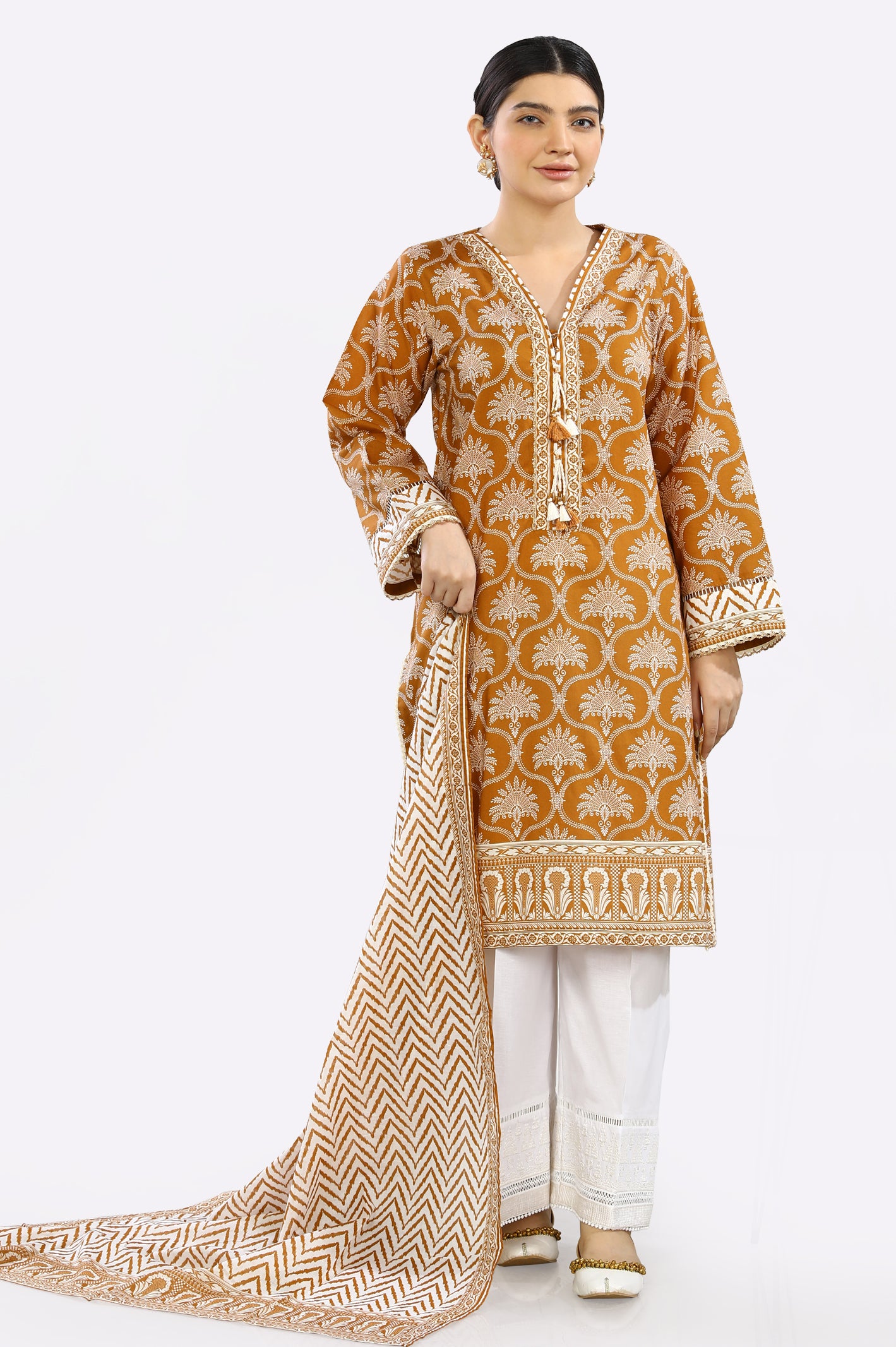2PC Printed Mustard Suit From Diners