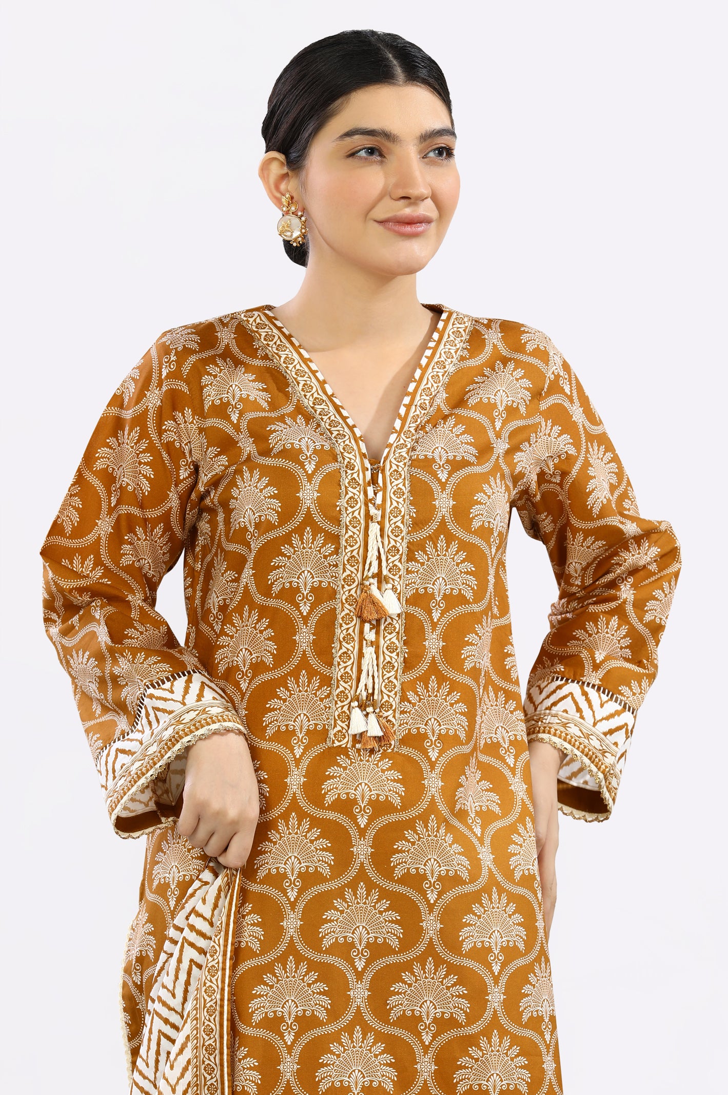 2PC Printed Mustard Suit From Diners