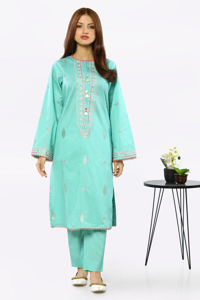 2PC Embroidered Sea Green Suit From Diners
