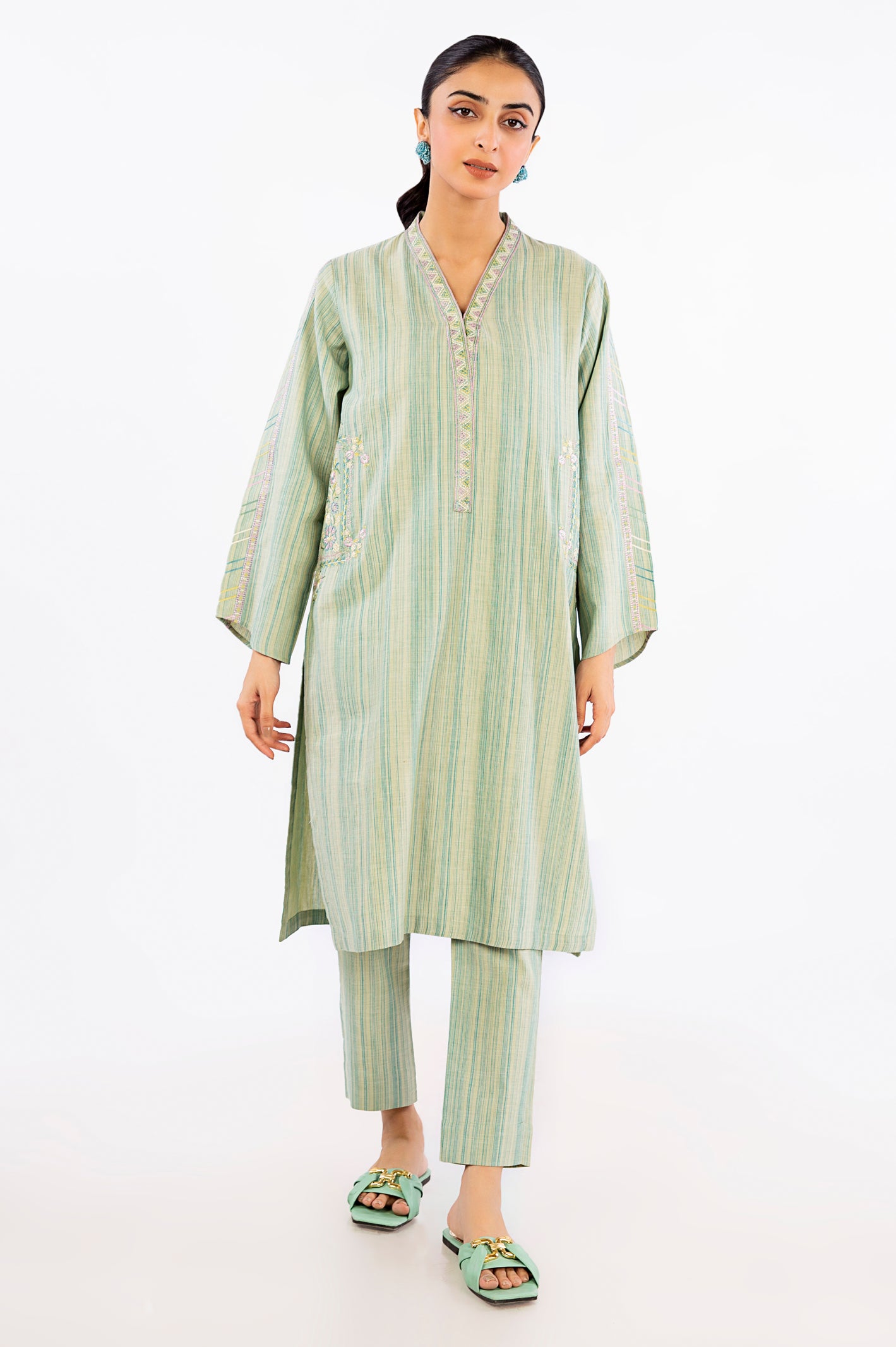 Green Embroidered Suit 2PC Suit From Diners