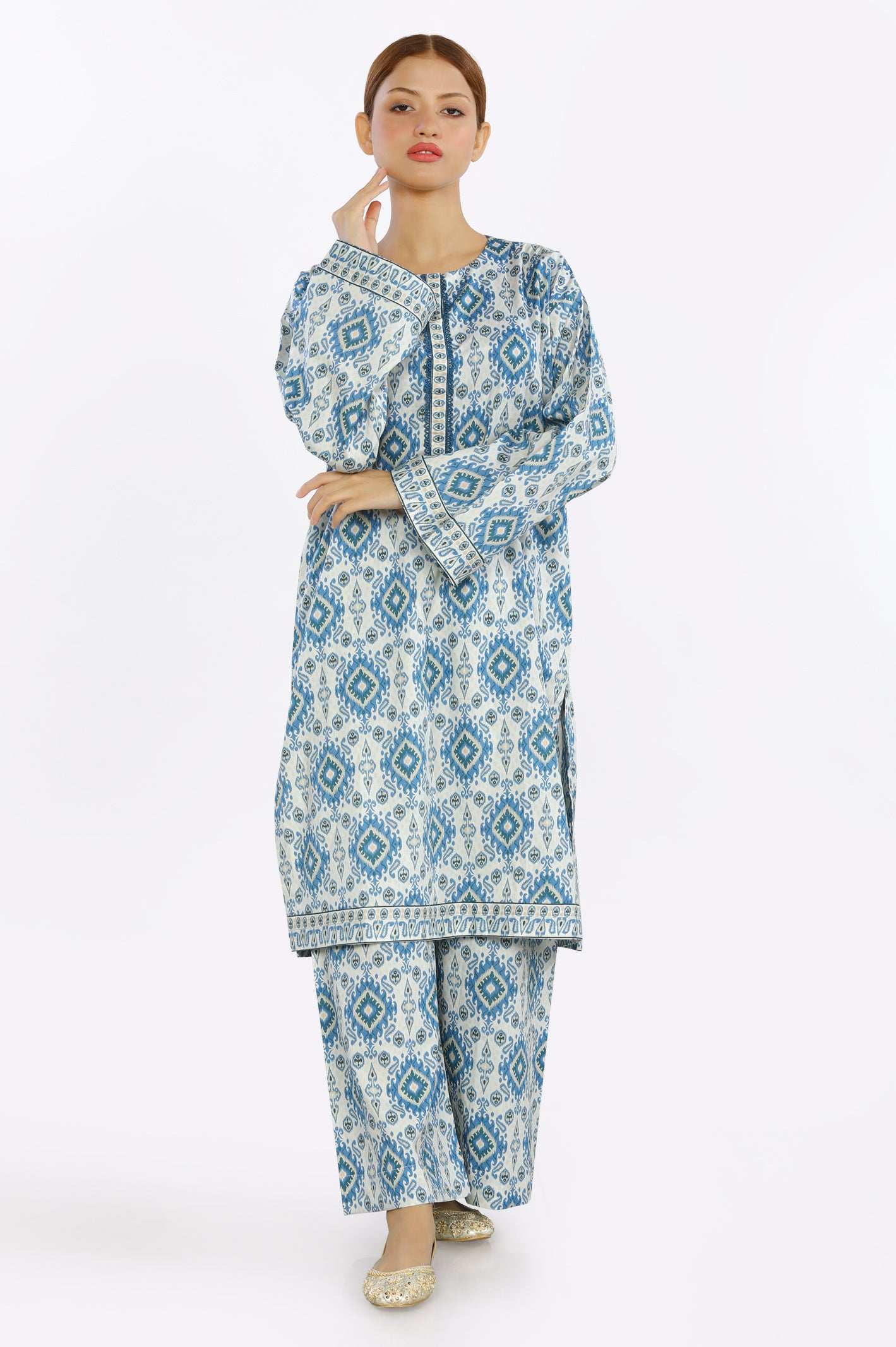 2PC Printed Light Blue Suit From Diners