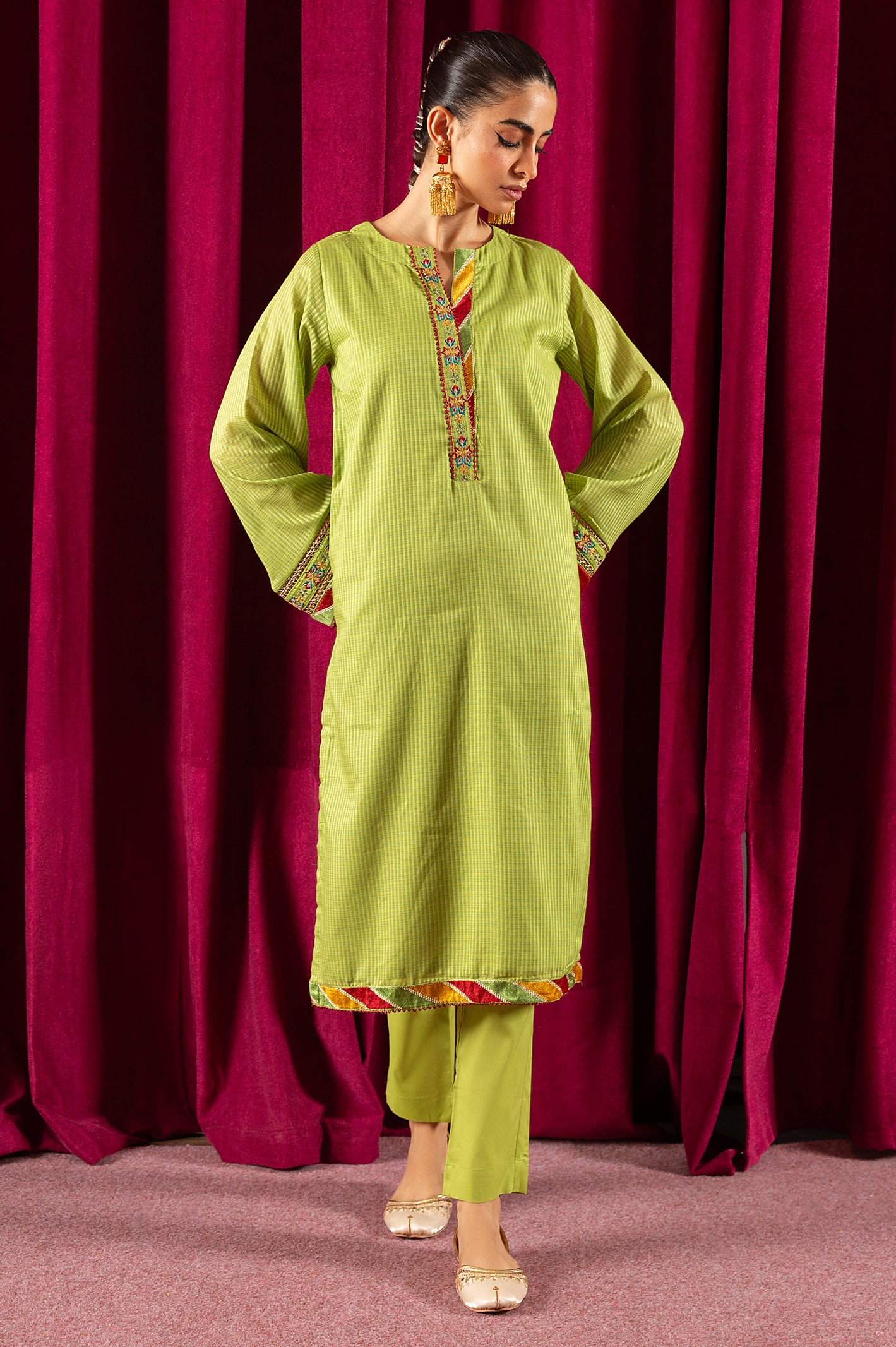 2PC Green Embroidered Suit From Diners