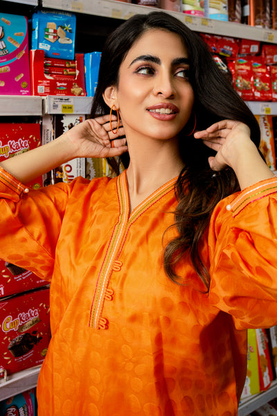 Orange Solid 2PC Suit From Diners