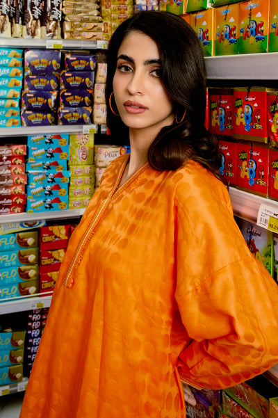 Orange Solid 2PC Suit From Diners